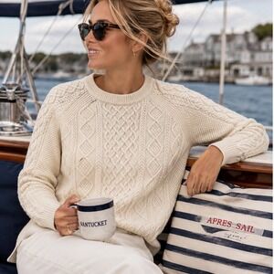 J.Crew Womens Cream Ivory 100% Cotton Cable Knit Crewneck Sweater Large L